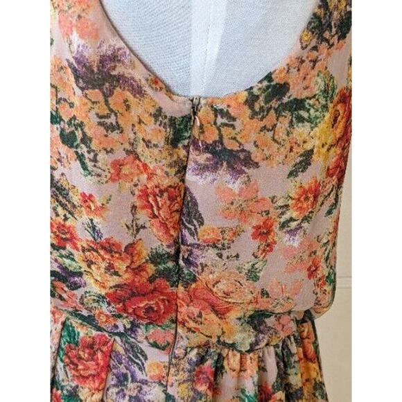 Y2K Chiffon Tapestry Slip Dress M Peach Floral Draped Pleats Hi-Lo Cottagecore - Picture 9 of 12